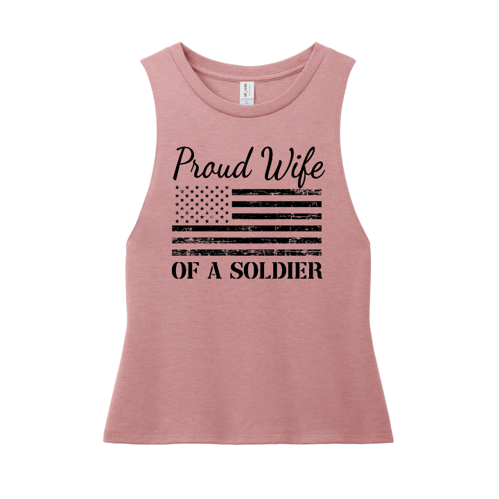 Proud Wife of a Soldier Muscle Tank (Pink) – Oak and Liberty