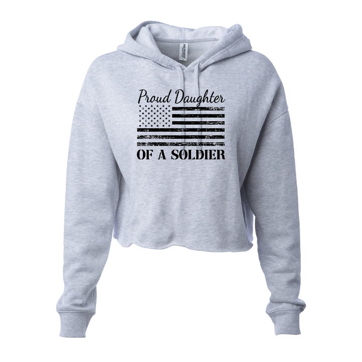 Proud Daugher of a Soldier Lightweight Crop Hoodie (Gray)