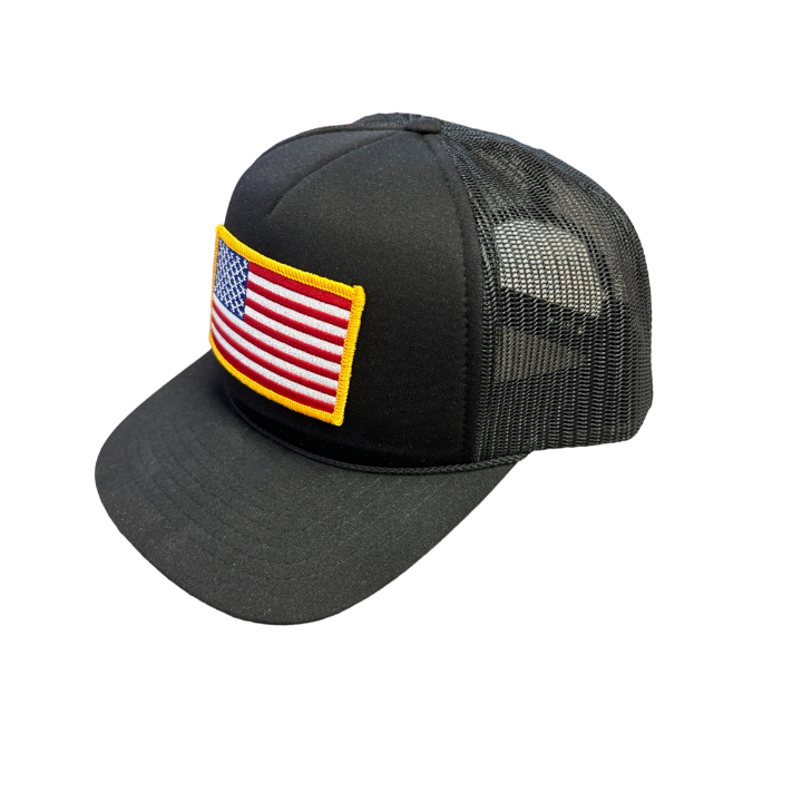 American Flag Patch Trucker Hat (BLACK)