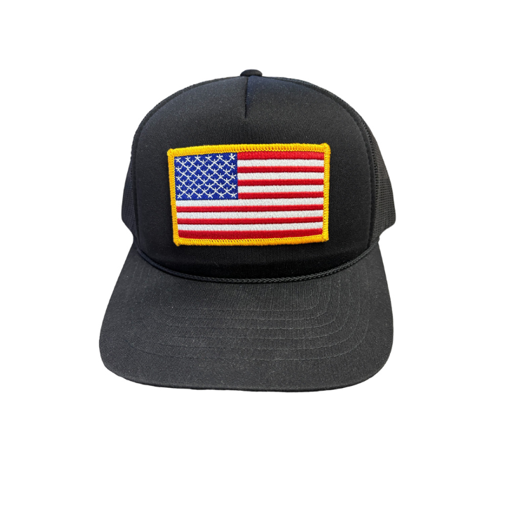 American Flag Patch Trucker Hat (BLACK)