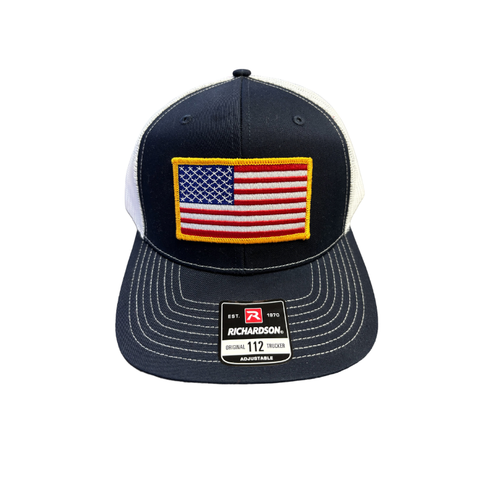 American Flag Patch Trucker Hat (NAVY/WHITE)