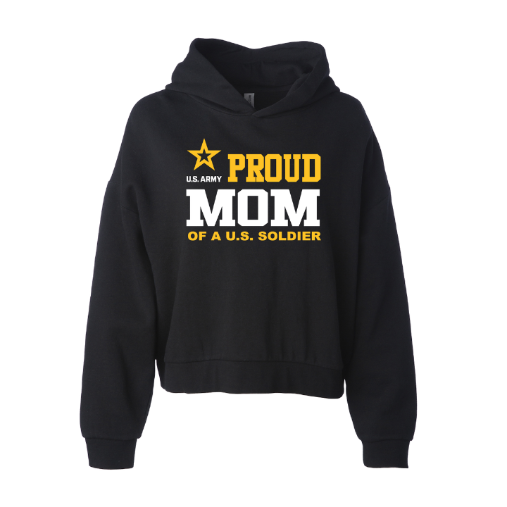 U.S. Army Proud Mom Ladies Premium Crop Hoodie (Black)