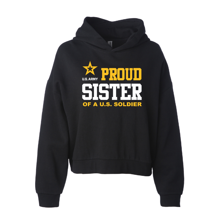 U.S. Army Proud Sister Ladies Premium Crop Hoodie (Black)