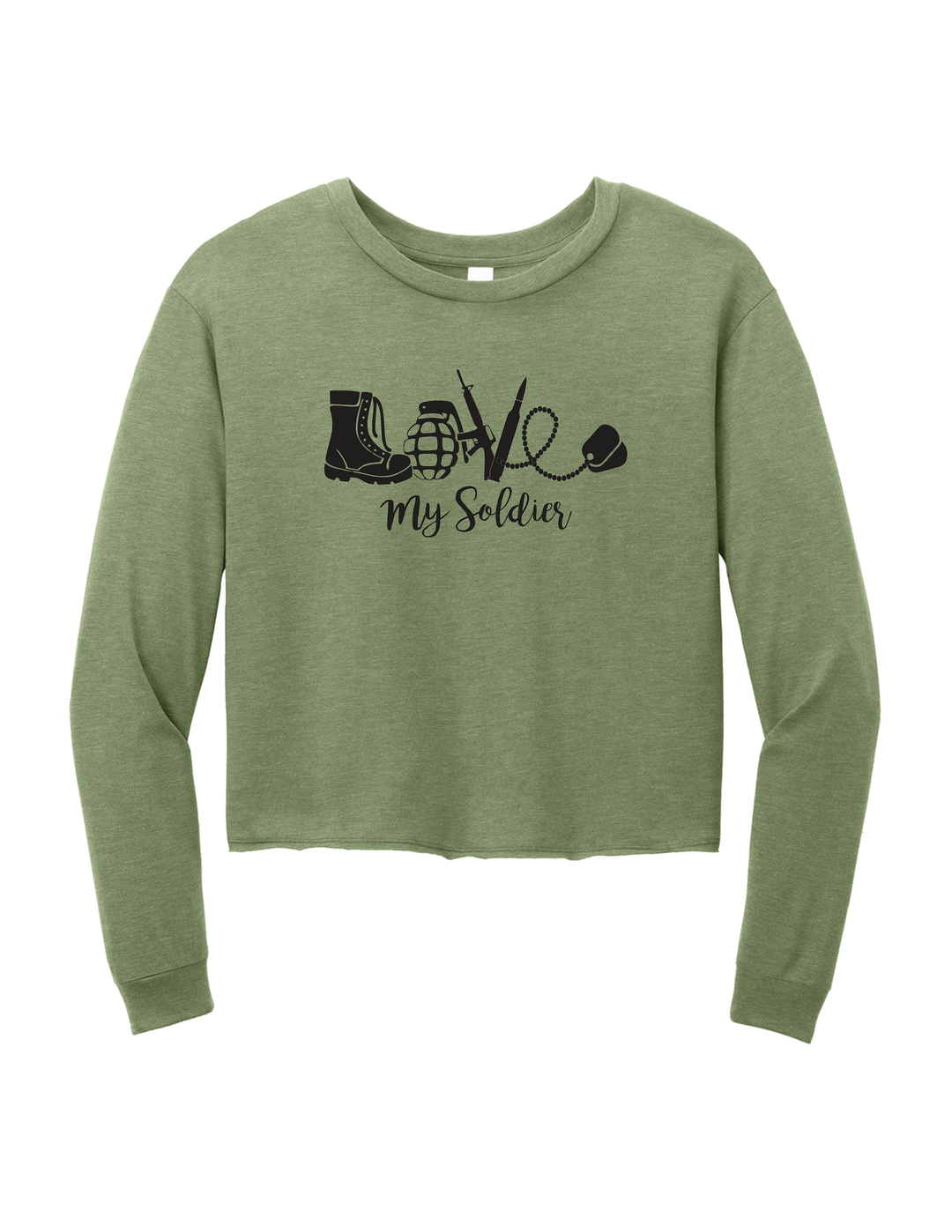 Love My Soldier Ladies Crop Longsleeve (Military Green)