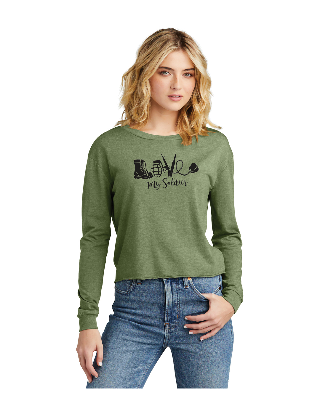 Love My Soldier Ladies Crop Longsleeve (Military Green)