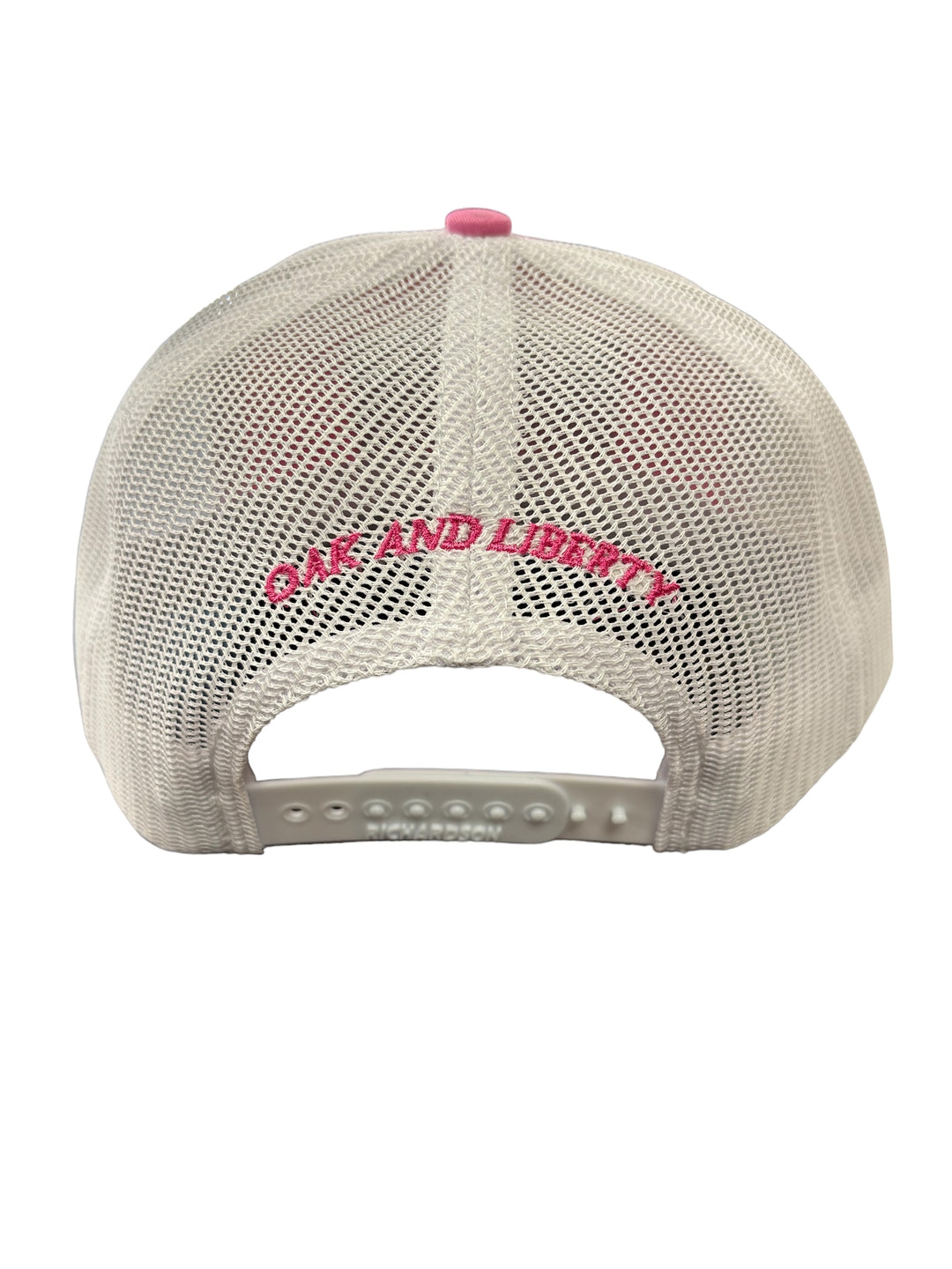 American Flag Patch Trucker Hat (PINK/WHITE) - GOLD BORDER